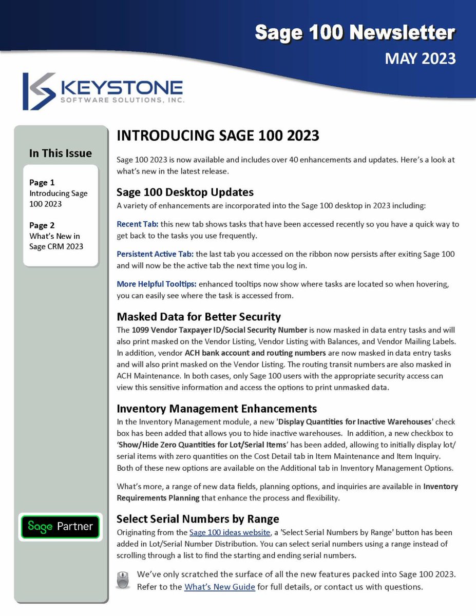 keysoft's tweet image. Sage 100 Newsletter May 2023
conta.cc/453Nw0a