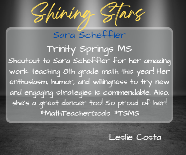 KISDPL_Lead's tweet photo. We are so proud of our first year teachers! Keep shining bright! 

Sara Scheffler at @TSMSKeller https://t.co/nK6Ch4IRUO