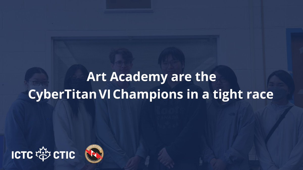 ICTC_CTIC's tweet photo. 🥁The #CyberTitanVI National Champion team is...

🏆Art Academy! A huge congratulations to the team from all of us at ICTC! 

🥈A very close second place went to Olympians Poseidon.

🥉Syntax Error clinched third.

Read the full winner announcement ➡️ https://t.co/gmvpBwW8Rm https://t.co/1TUL6lmRlg