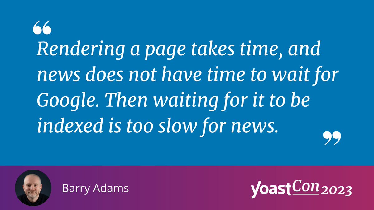 Google is too slow for news publishers. <a href="/badams/">Brittany Adams</a> at #YoastCon #YoastCon2023
