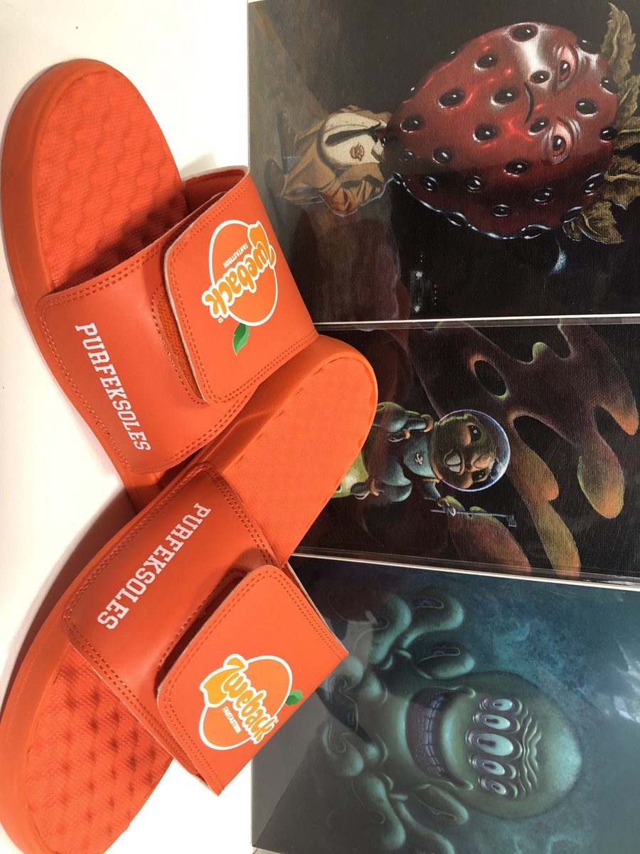 PurfeKsoLes's tweet photo. ⁦@ZwebackHD⁩ Just got my Islides in - rocking the Fanta style in the office right now….#Yamboylife How many more will I order = A lot https://t.co/OMgyQohaOF