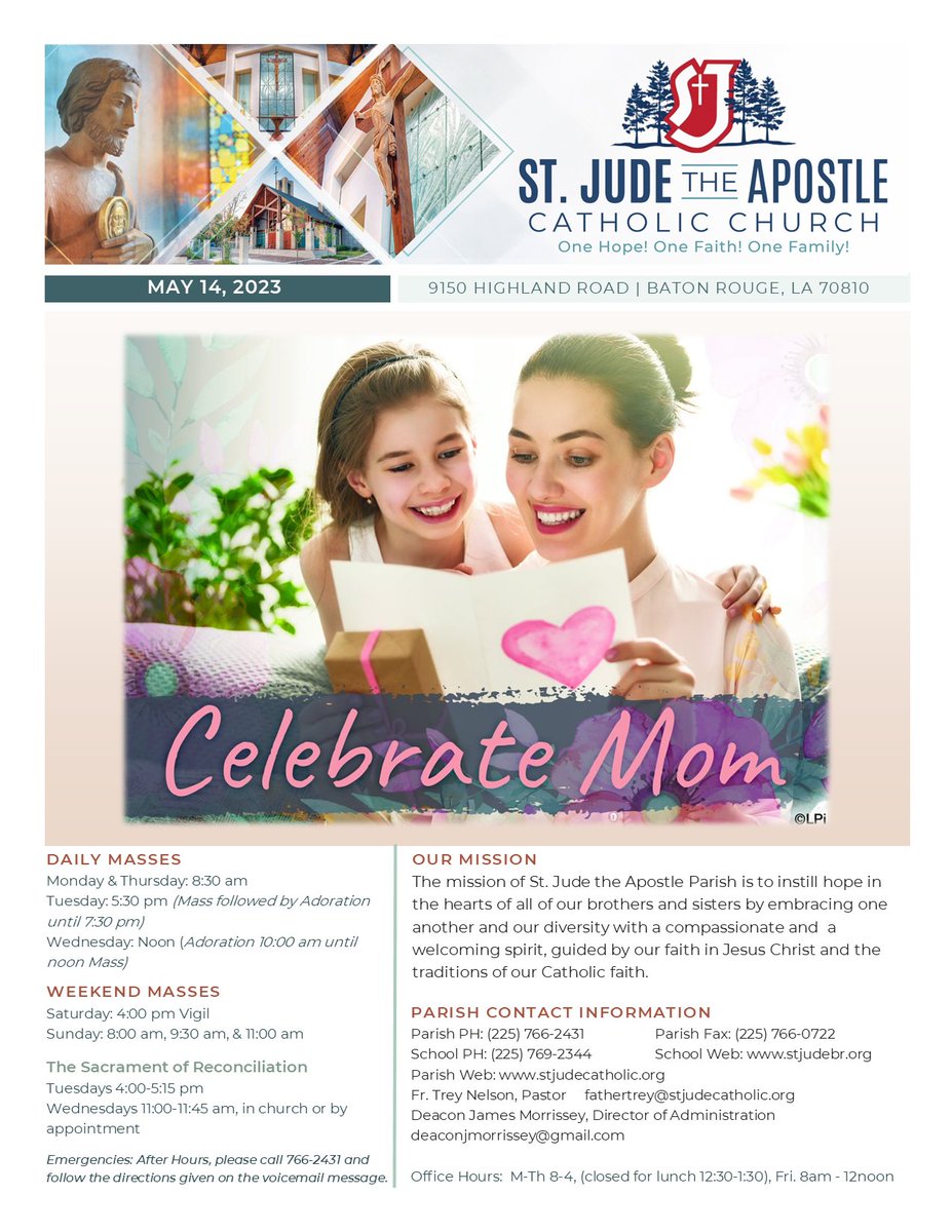 Happy Friday! 

Our Weekly Bulletin is now available on our website, our MyParish App, in church, or by clicking here:  stjudecatholic.org/content.cfm?id… 

#OneHopeOneFaithOneFamily #StJudeBR #WeeklyBulletin #ChurchesInBatonRouge #CatholicChurch #FeedYourFaithFriday