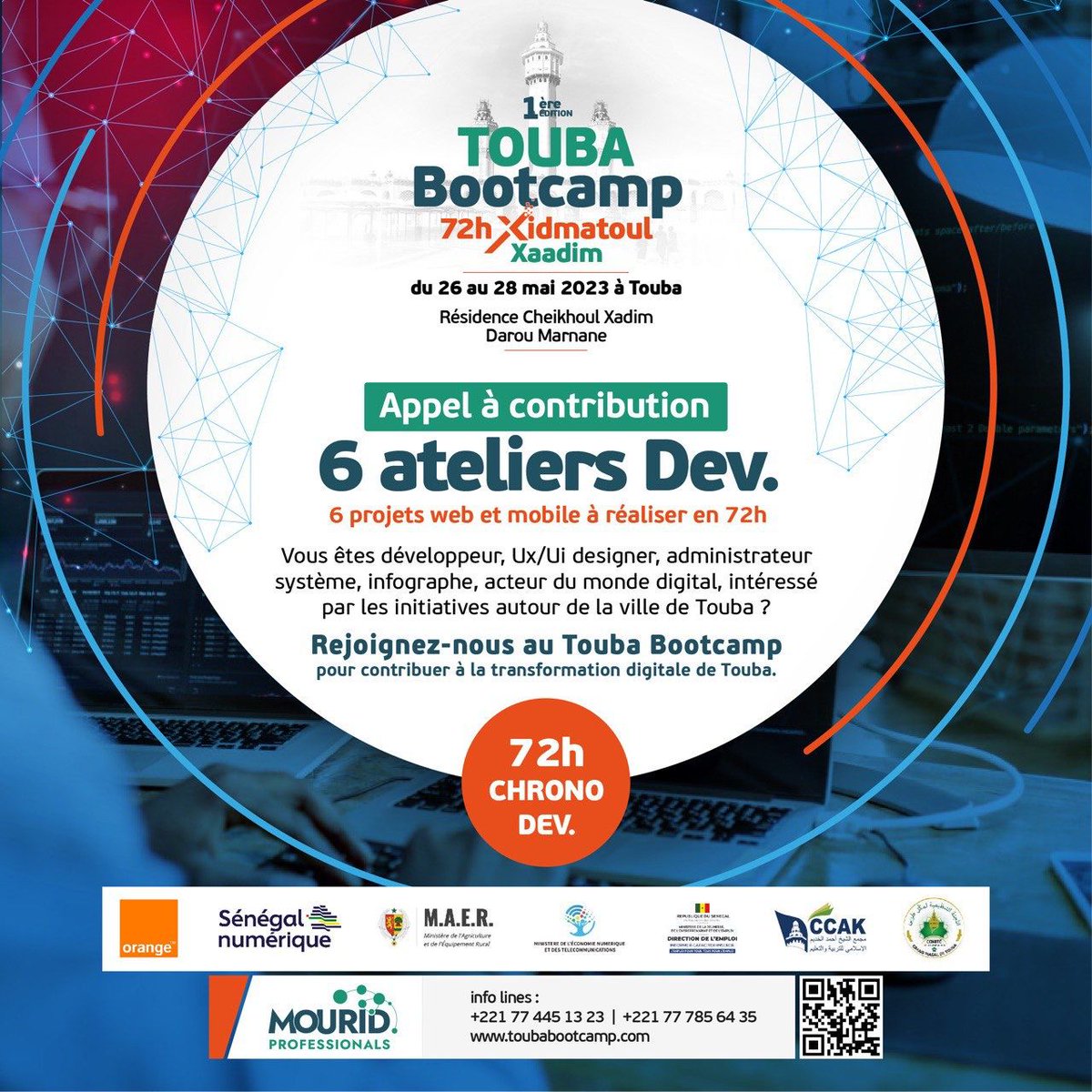 LeMouridePost's tweet photo. Appel à contribution Touba Bootcamp : 72h Xidmatoul Xaadim

Vous êtes :
• Intéressé par les initiatives autour de la ville de TOUBA ?
• Vous êtes prêt à développer 6 projets web et mobile en 72h ?
• Vous êtes développeur, Ux/Ui designer, administrateur système, infographe,⤵️ https://t.co/JFcLaHIq1P