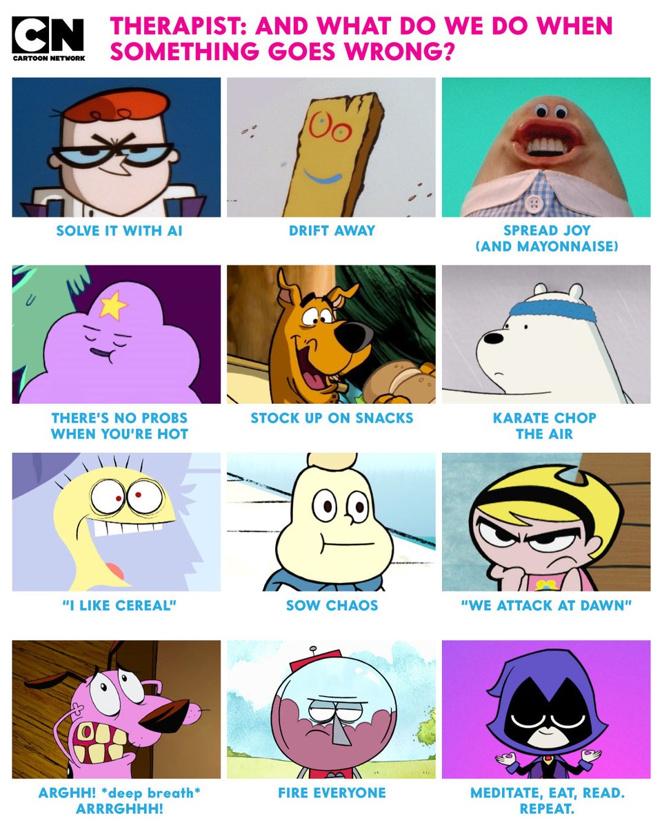 cartoonnetwork's tweet photo. Mayonnaise is our coping mechanism 🍪🥨 Which reaction is yours? 

#CartoonNetwork #Therapy #TherapyMemes #SelfCare #SelfLove #Meme #mentalhealth https://t.co/M8X1HNQcek