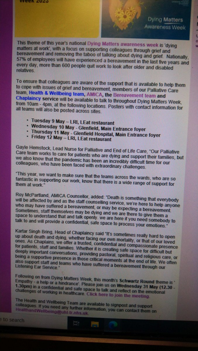 Thankyou UHL communications team for helping us spread the word this week #DyingMattersAtWork <a href="/Leic_hospital/">Leicester's Hospitals</a> <a href="/CHUGGScmg/">CHUGGS</a>