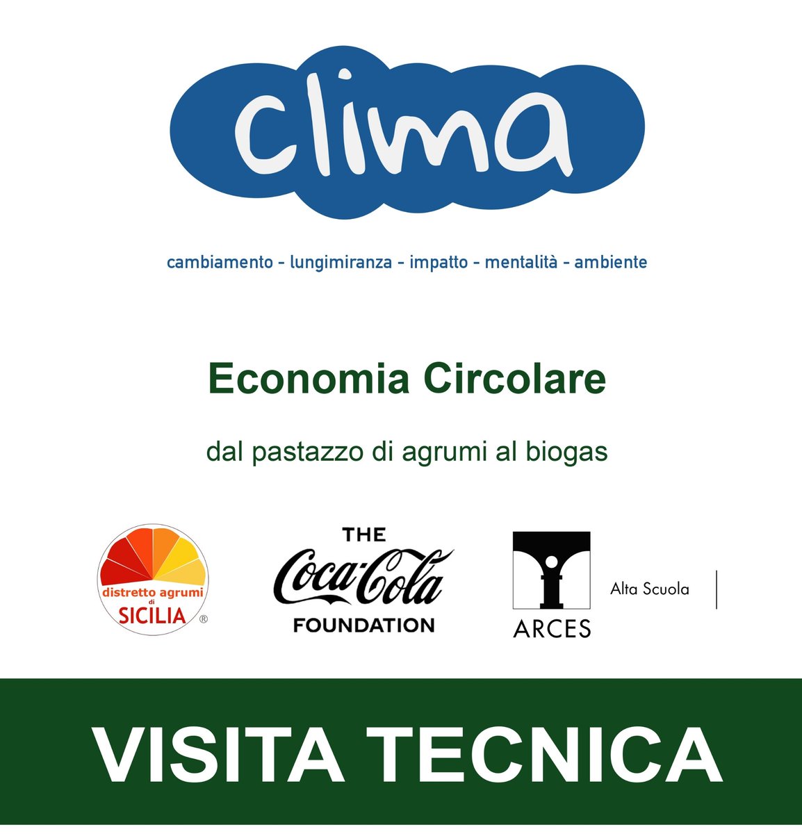 🔔 VISITA TECNICA - PROGETTO C.L.I.M.A. 
Prenota il tuo posto per la visita tecnica "Economia Circolare: dal pastazzo di agrumi al biogas"
🗓 giovedì 18 maggio ore 10
📍Soc. Agr. Assoro Biometano
Info e prenotazioni 👇 bit.ly/3IoBaWP
