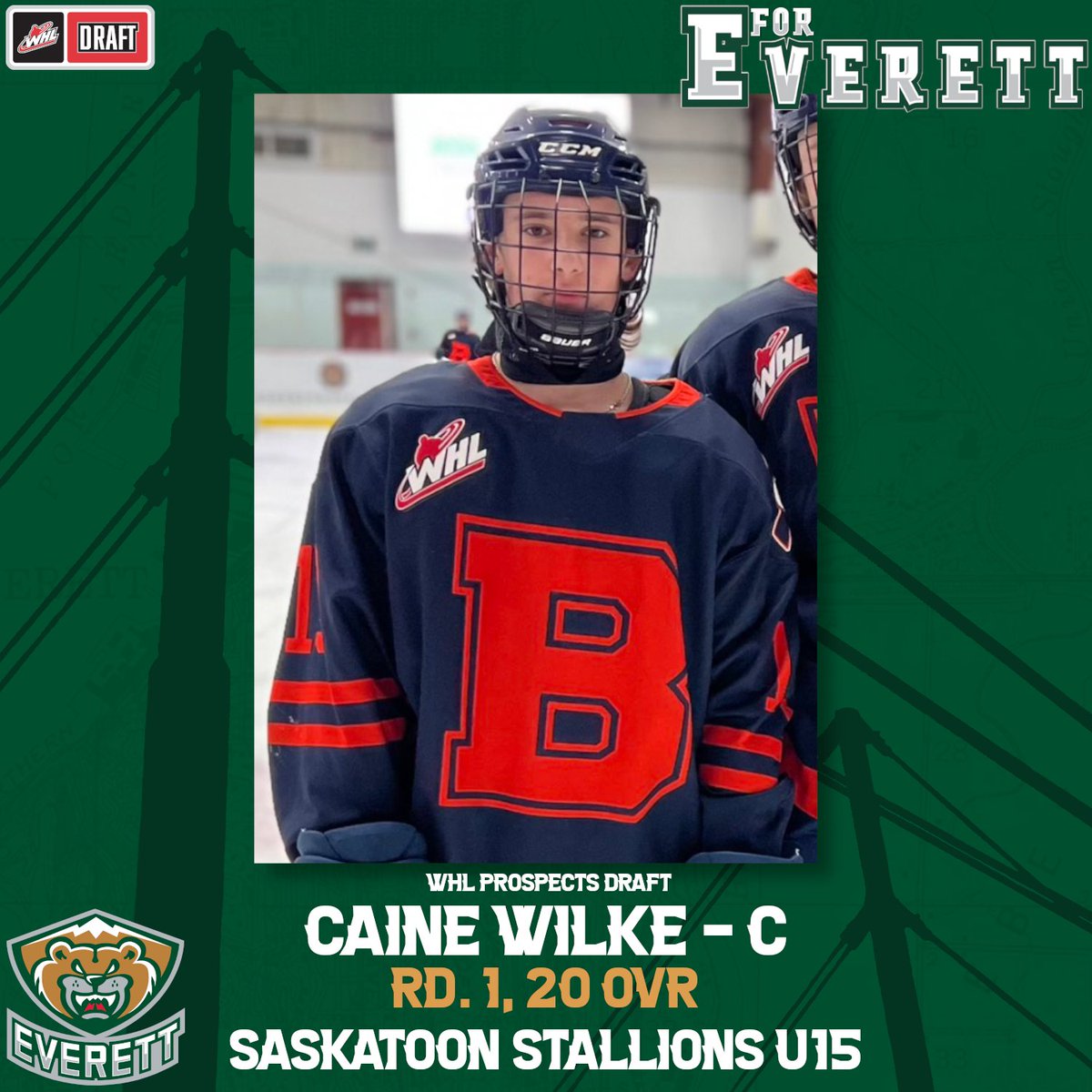 WHLsilvertips's tweet photo. With the 20th overall pick in the 2023 #WHLDraft, we select... center Caine Wilke from the Saskatoon Stallions U15!

#ForEverett x #WHLDraft https://t.co/xCveENeuBt