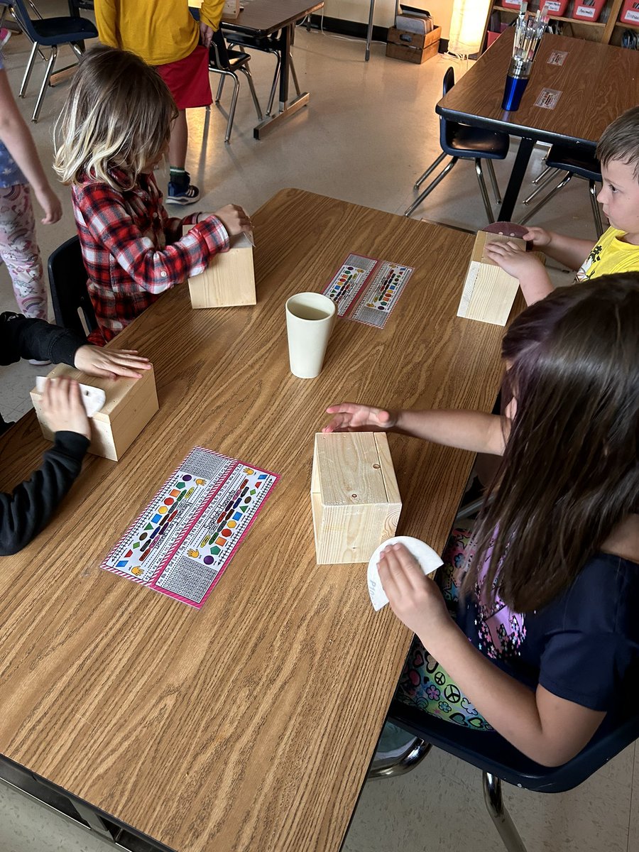 Mrs. Graham’s class is working on a secret project. Learning how to sand down edges and prepare wood for painting. 💐#learningtogether #grade2 #woodworking