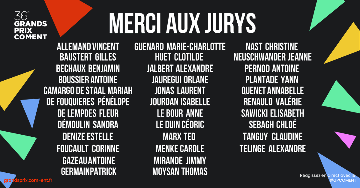 Merci à nos 36 jurés : <a href="/v_allemand/">Vincent ALLEMAND</a>, <a href="/LaurentAllias/">Laurent Allias</a>, Gilles Baustert, <a href="/BenjaminBechaux/">Benjamin Béchaux</a>, Antoine Boussier, <a href="/delabaronne/">Mariah Camargo de Staal</a>, Pénélope De Fouquieres, <a href="/fleur2lempdes/">Fleur de Lempdes</a>, <a href="/Sandrademoulin/">Sandra Démoulin</a>, <a href="/ACDhennin/">Anne-Claire Dhennin</a>, Antoine Gazeau, Patrick Germain, Marie-Charlotte Guenard, <a href="/Clohu/">Clotilde Huet</a>
#GPCOMENT