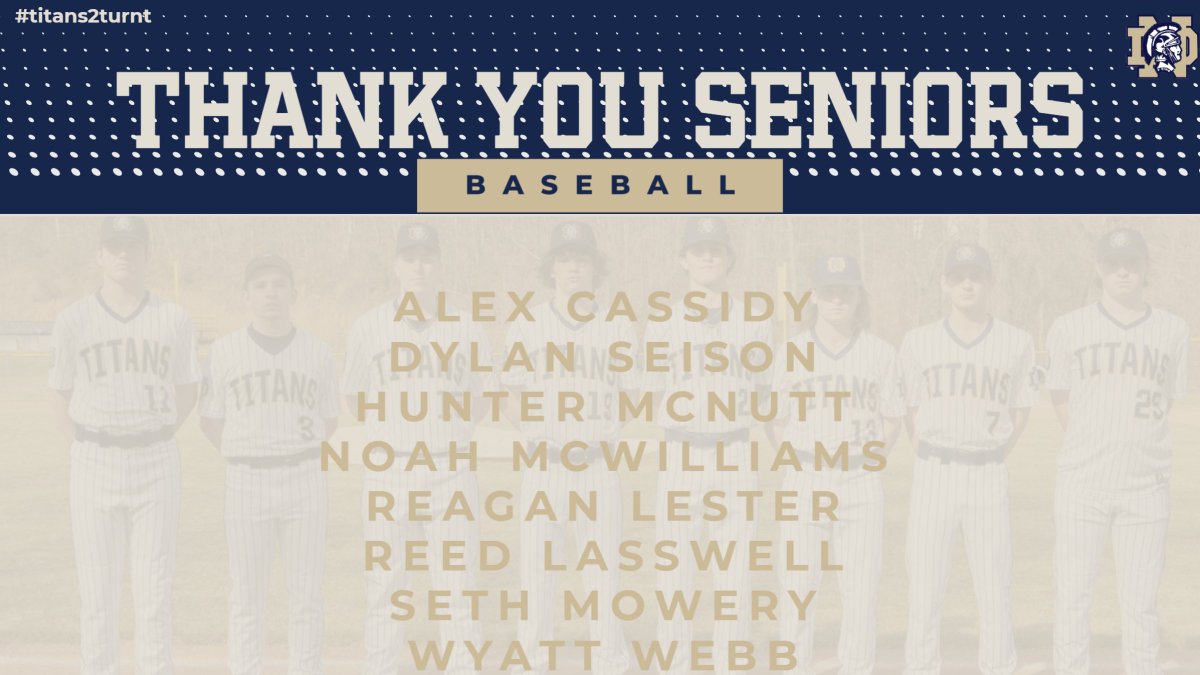 GoNDTitans's tweet photo. SENIOR NIGHT on THE HILL as the Titans will take on @claylocalsd in a battle for the SOC! First pitch is scheduled for 5pm #titans2turnt

@dylanseison2 @notredame45016 @wyattwebb19 @Huntermcnutt15
@ReaganLester6 https://t.co/fPAFjIsyFT