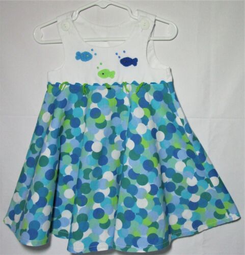 Picture Me Blue Bubbles Summer Dress ebay.com/itm/1957469915… White Kettle Cloth with Bodice Containing Woven Bubble Blowing Fish and Large Dots on Flared Skirt #eBay Marbrasw #SummerFeels Girl's Size 24 Months #Y2KAesthetic