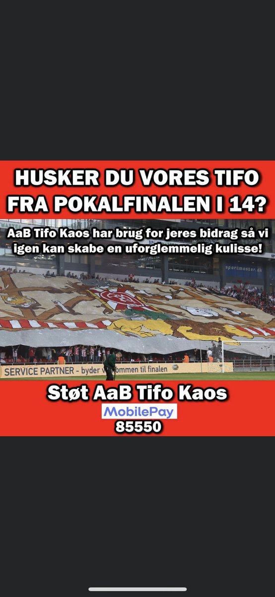 Husk at bakke op om tifo-kaos flotte arbejde. så vi kan få skabt en fed kulisse som vi gjorde til pokalen i 2014😊 små beløb tæller også 💪🏻#superaab #aabsportdk  ses i parken den 18 Maj🇩🇰🎉
