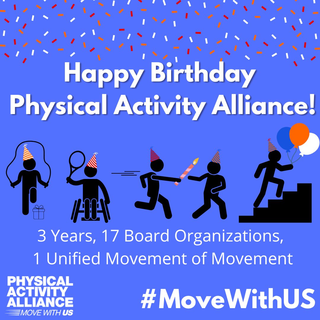 3 years ago, we launched as 1 broadly based, powerful voice for #physicalactivity promotion

We've now grown to 17 board orgs, engaged policymakers, &amp; made progress elevating PA assessment, Rx, &amp; referral standard healthcare

TY to all who have helped #MoveWithUS!