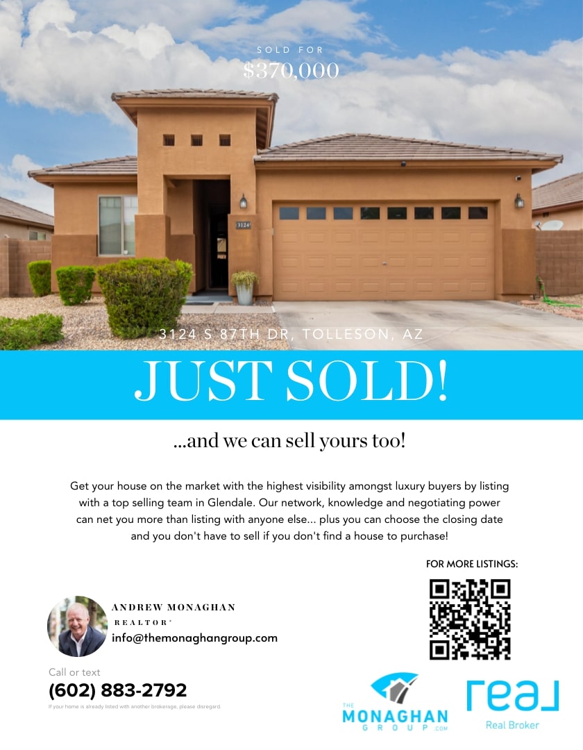 We are thrilled to announce that one of our amazing listings has just been SOLD! 🎉🏡🔑🎉 

#TheMonaghanGroup #arizonahomes #arizonarealestate #RealBroker #Tollesonaz #homesold #JustSoldHome #justsold #homeclosed #closingday #newhome #homesweethome