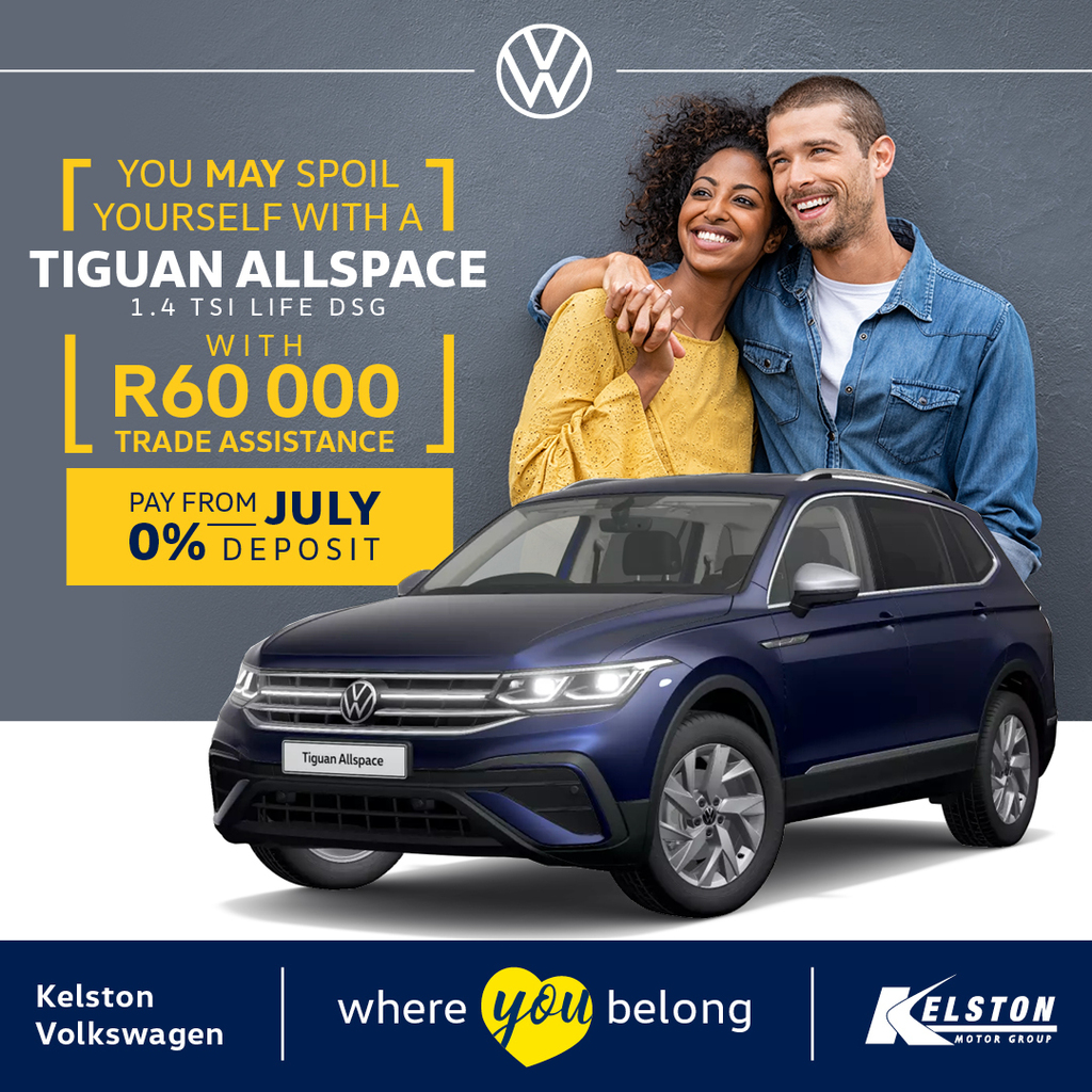 QueenstownVW's tweet photo. You MAY spoil yourself: Splash out with your new Tiguan Allspace 1.4 TSI Life DSG with R60,000 Trade Assistance. 
Start paying from July, with No Deposit.

The Tiguan Allspace boasts the most stylish and sophisticated features that ensure it looks as goo… https://t.co/POzuBH3FwR https://t.co/WYDxNDr5qe