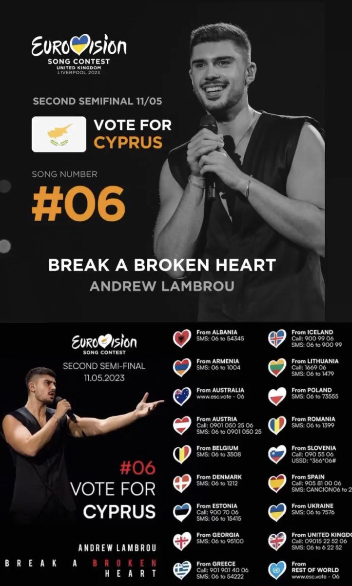 Aris (@arisantoniouu) on Twitter photo Vote for Cyprus #6
#Eurovision #Eurovision2023 #eurovisioncy #eurovisiongr #andrewlambrou #cyprus #Aussie <a href="/aussievisionnet/">Aussievision</a> <a href="/EuroOzdale/">Dale Roberts</a> Vote for Cyprus #6
#Eurovision #Eurovision2023 #eurovisioncy #eurovisiongr #andrewlambrou #cyprus #Aussie <a href="/aussievisionnet/">Aussievision</a> <a href="/EuroOzdale/">Dale Roberts</a>