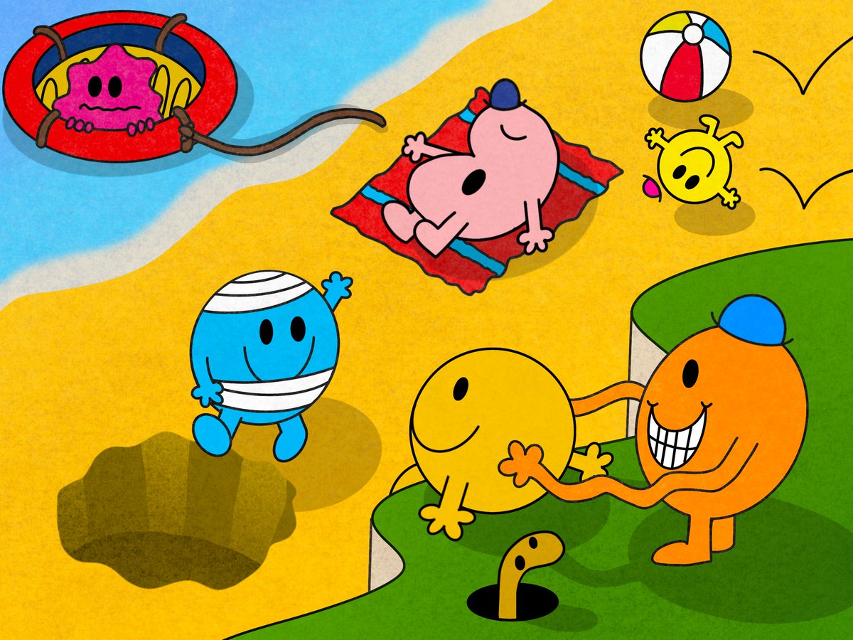 It looks like a good day to go to the Seaside! Surely we're going to have a peaceful day with no mishaps happening whatsoever?

Two versions: One without shadows and one with shadows!

#MrMen #MrMenLittleMiss #MrMenAndLittleMiss