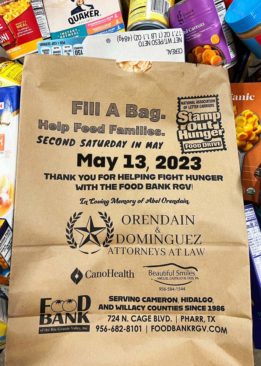 foodbankrgv's tweet photo. #RGV, We need your help! All you have to do is fill up a bag with non-perishable food items &amp; place it by your mailbox this Sat., May 13, 2023, before 7 AM. Your Letter Carrier will be picking up donations along their route, &amp; will make sure your donation gets to the food bank. https://t.co/Xzo3Kv95eP