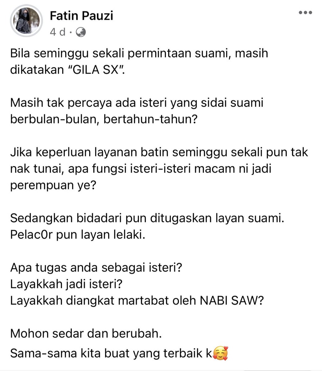 _AmranFans's tweet photo. Harap @MyJAKIM dan PDRM boleh angkut lah Fatin Fauzi ni. Dia ni siap buat group telegram kononnya nak bagi motivasi pasal rumah tangga, hakikatnya group tu hanya tempat dia bersembang pasal nafsu serakah je. 

Siap duk ajar orang main belakang lah, jilat lubang b0nt0t lah, threesome lah, kononnya semua tu penguat rumahtangga. Dan lelaki lelaki bingai yang percaya tu pun mula lah mendesak nak buat dekat isteri masing-masing. Penyudahnya sampai ada bini yang depression, ada yang dah meninggal dah pun disebabkan perangai suami yang jadi makin pelik tu.