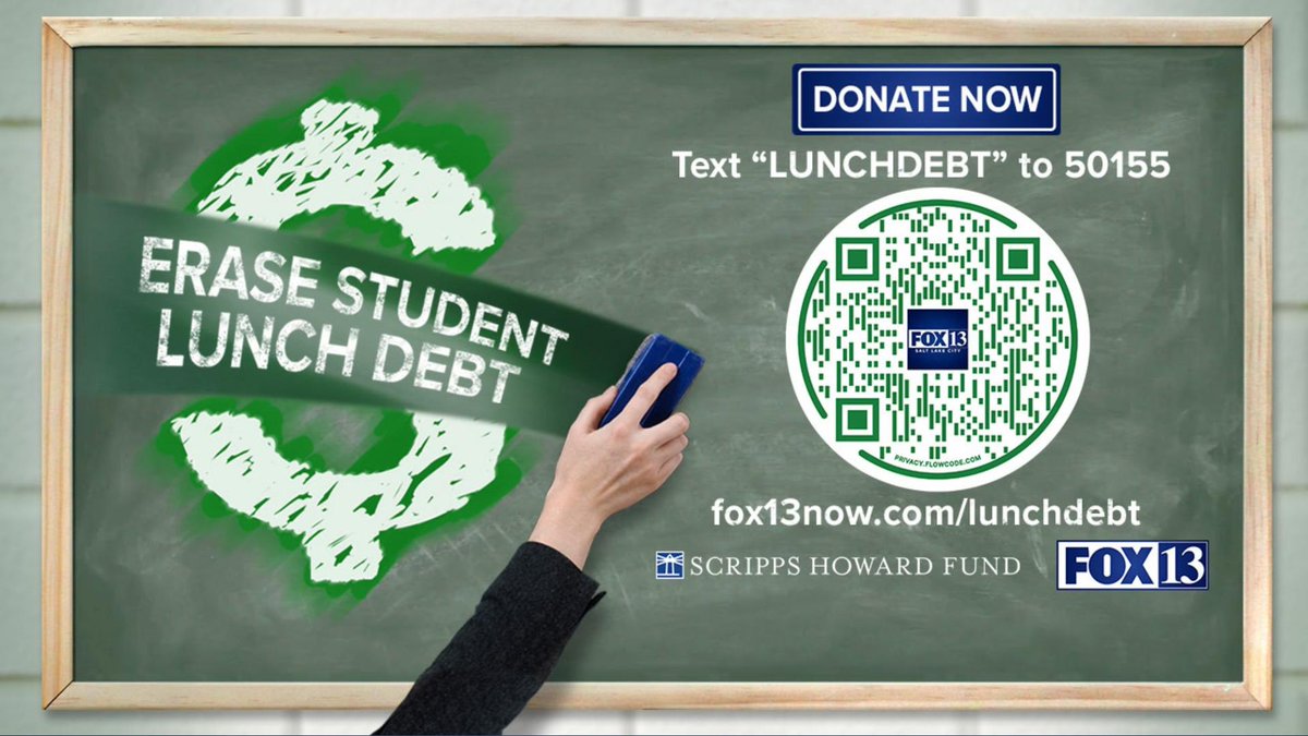 Please join us! @FOX13 is raising money to help erase school lunch debt for high school seniors. Every cent counts. All money raised goes to Utah schools and their families 💕 <a href="/EWScrippsCo/">The E.W. Scripps Co.</a> Howard Fund will match all donations up to $10,000! Let’s do this, fam! 🙏🏽