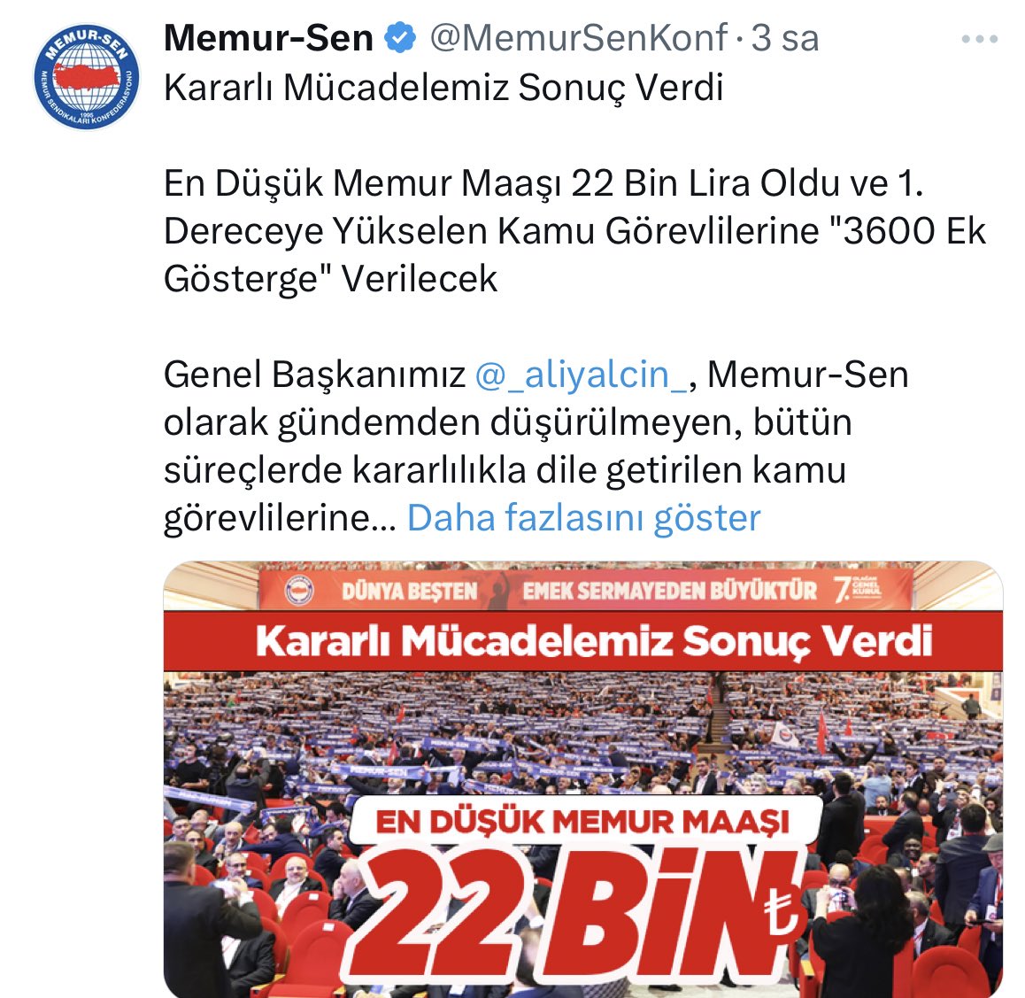 Ali yalçına göre zam beklentileri karşılamış. Arkadaşlar Ali 10 bin de versen olur ,12 bin tl de o ona düşen görevi yapıyor . Diyelim ki maaş 22 bin tl oldu 10 bin tl lik kiralar en az 15 bin tl olacak ev sahipleri bunu sizin yanınıza bırakmaz bizden söylemesi .  #Memura35Bin
