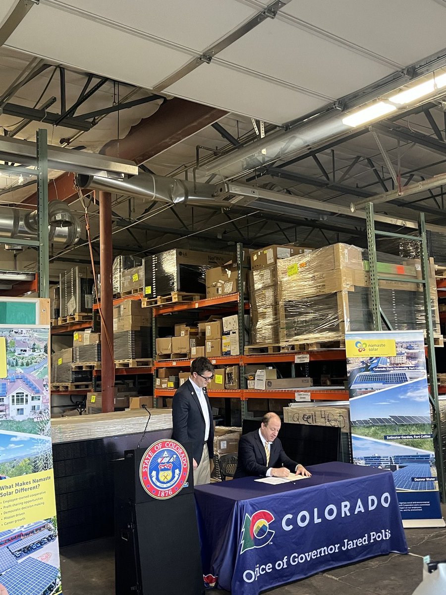 KyleBrownHD12's tweet photo. Another bill signed into law! So proud that we passed HB23-1234 to better solar permitting in our state. Thank you to all the stakeholders throughout the process for your help on this bill, this signing was for you! Also thanks to prime sponsors @SoperMatthew and @Dylan_RobertsCO https://t.co/Mes4CdHJQR