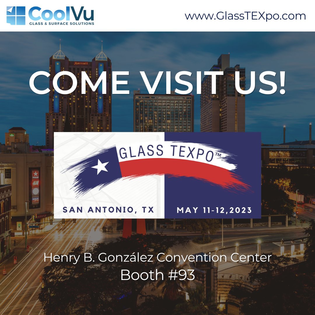 #GlassTEXpo2023 is here! Visit the #Coolvu team at booth #93 today and tomorrow to explore our different products, from transitional window film to commercial graphics and more!

#glasstexpo #glassindustry #windowfilm #transitionalwindowfilm #commercialgraphics