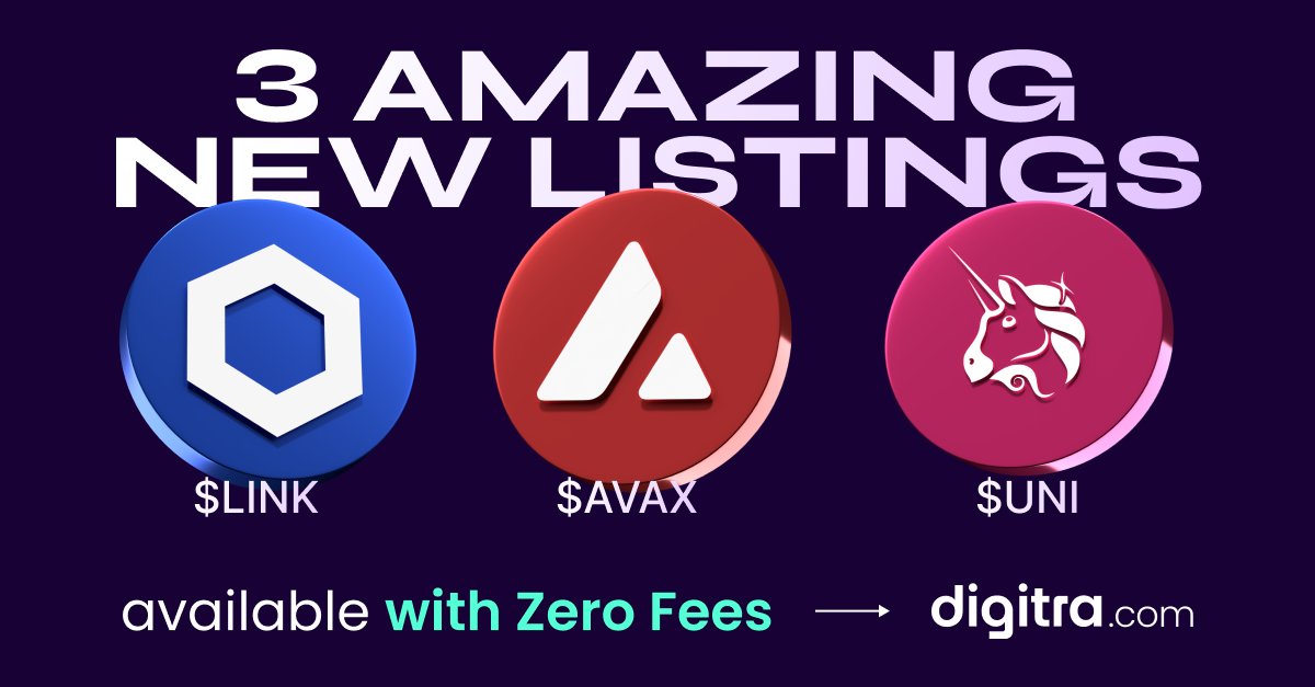 3 new cryptos that power Web 3 🚀

📢 $LINK, $AVAX, and $UNI are now on <a href="/digitra_com/">Digitra.com</a>, and you can trade them with Zero Fees

👉 Download the app and open your account! 

#uniswap #avalanche #chainlink
