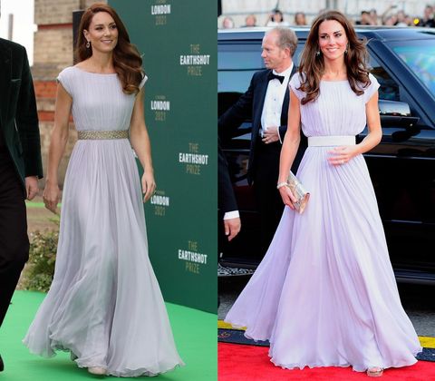 Cutest rewear 💜♻️💚
Catherine recycled an Alexander McQueen gown that she first wore to a BAFTA event in Canada in 2011, pulling the piece out for the green carpet of the sustainability-minded first ever Earthshot Prize Awards on October 17, 2021.