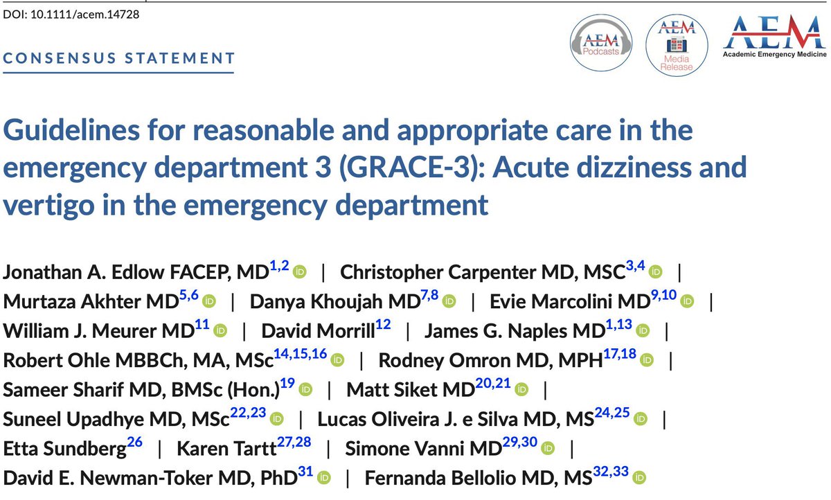 GRACE-3 is out 🔥 🔥 🔥 

First evidence-based clinical practice guideline on the diagnosis and management of acute dizziness and vertigo in the emergency department 

onlinelibrary.wiley.com/doi/epdf/10.11…