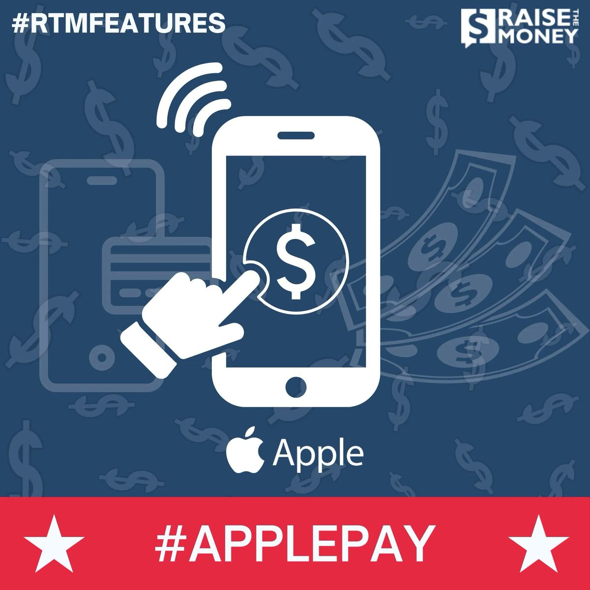 RaiseTheMoney's tweet photo. #ApplePay is the go-to payment method for many donors!  

Enable it today on your #RaiseTheMoney contribution form.

Making it faster and easier for supporters to give pays off!  

#GrowYourCampaign #RTMFeatures https://t.co/DkCCyTCBq1
