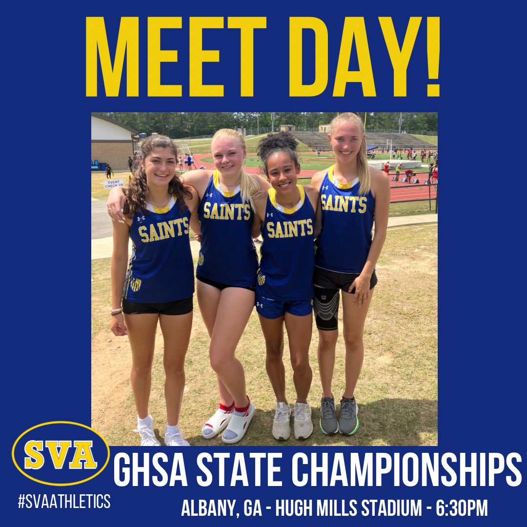 It’s our LAST MEET DAY for SVA Track and Field! The ladies will take to the track at 6:30pm for their last race of the season in the GHSA State Championships! 

Good luck ladies and let’s Go Saints!

#svaathletics #stvincentsacademy #GoSaints #svahey #womenwholead #blueandgold