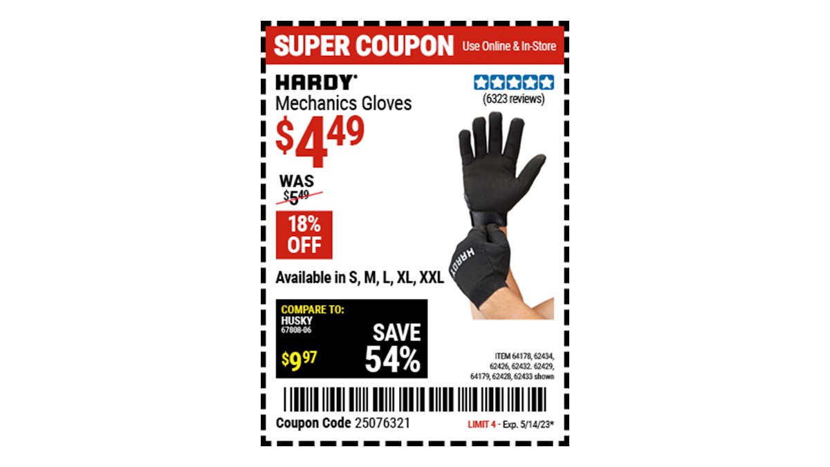 Harbor Freight on Twitter "Buy the HARDY Mechanic’s Gloves XLarge (Item 62432) for 4.49 with