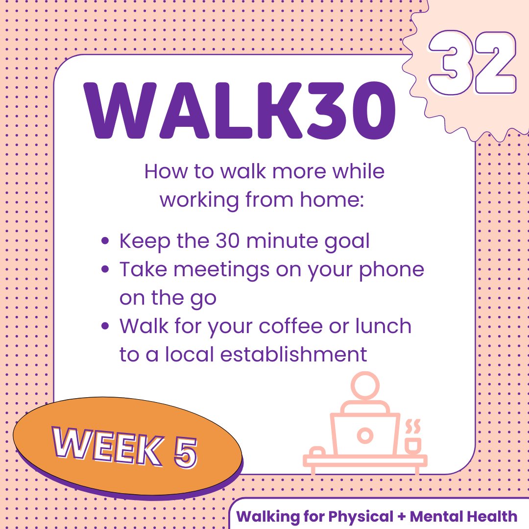 Walk30 Challenge (@walk30challenge) on Twitter photo How to walk more while working from home:
- Keep the 30 minute goal
- Take meetings on your phone on the go
- Walk for your coffee or lunch to a local establishment
#walk30 #walking #multimodal #vancouver #burnaby #newwest #northvan #vch #fraserhealth #translink How to walk more while working from home:
- Keep the 30 minute goal
- Take meetings on your phone on the go
- Walk for your coffee or lunch to a local establishment
#walk30 #walking #multimodal #vancouver #burnaby #newwest #northvan #vch #fraserhealth #translink
