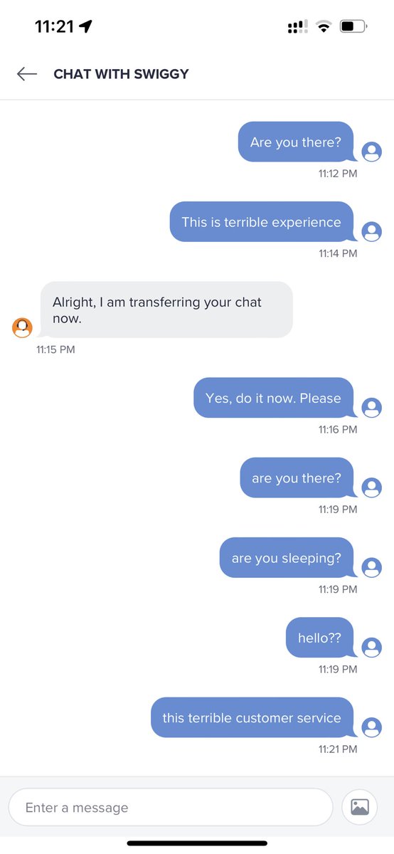 amit_28071992's tweet photo. @SwiggyCares order ID in screenshots. Terrible behavior from customer support executive. Over an hour of chat and the support executive stopped replying! No resolution to the issue either. This is horrible! https://t.co/3Tnkt8Hdjg