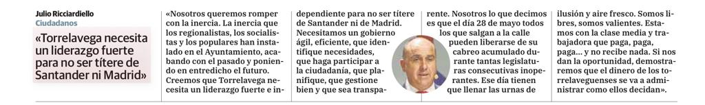 🗣️ Julio Ricciardiello "Torrelavega necesita un liderazgo fuerte, para no ser títere de Santander ni Madrid" 

👉 Hoy en eldiariomontanes.es