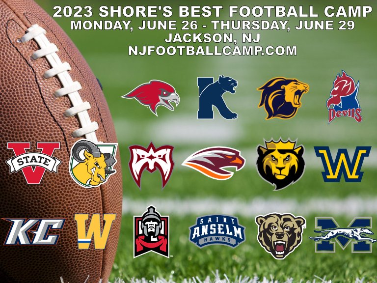 Sign-up TODAY and tell your friends, the
<a href="/SBFootballCamp/">Shore's Best</a> is BACK!  

4-days of being Coached by Current College Coaches!

June 26-29 | Grades 1-12 | 8:45am-3:00pm | Jackson, NJ  

REGISTER TODAY! njfootballcamp.com