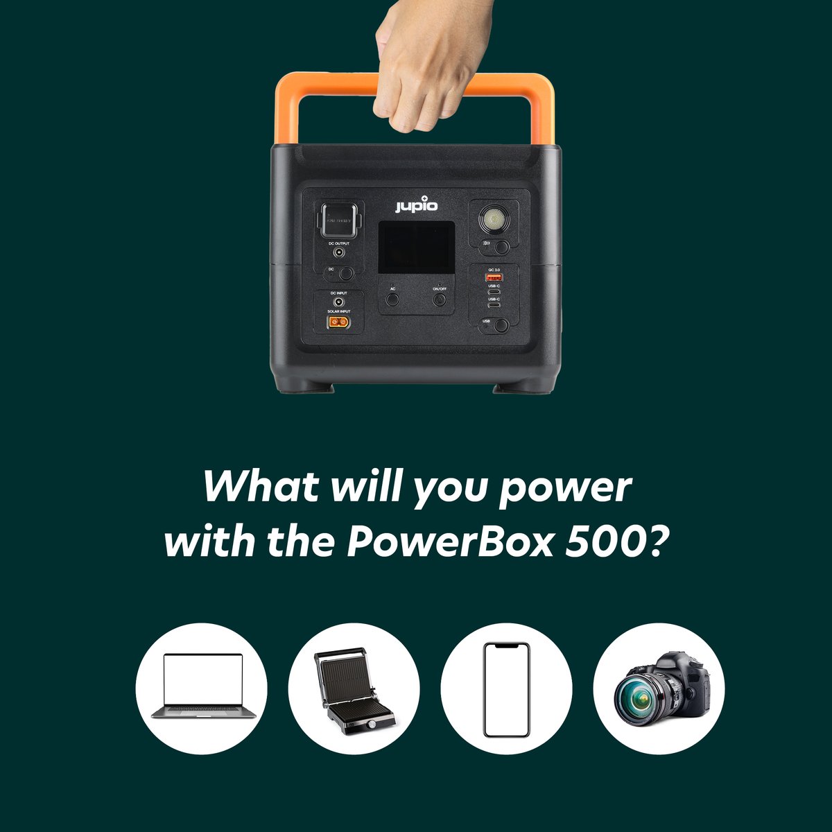 JupioUsa's tweet photo. What can you power with the PowerBox 500? Everything you could possibly need for when you're on-the-go! Charge phones, laptops, portable fridges, power televisions, and so much more! #CampingGear #PowerBox https://t.co/X3Ic2QmVCX