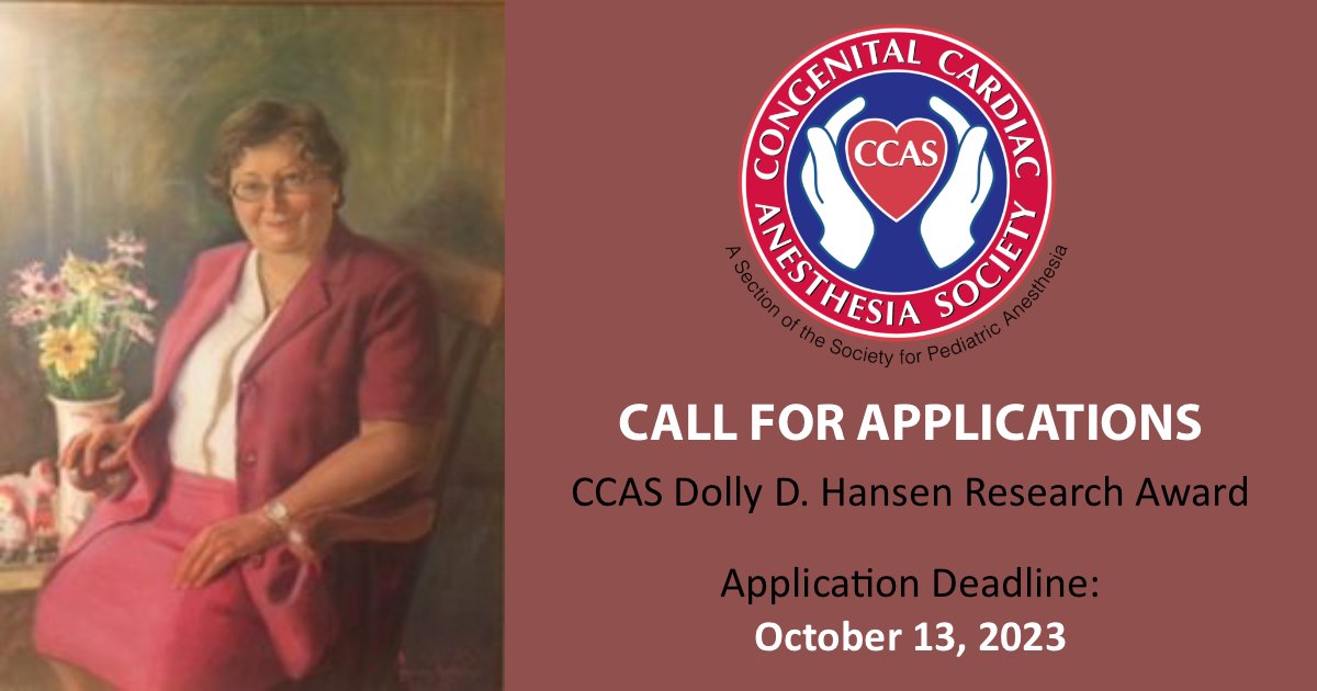 The CCAS Dolly D. Hansen Research Award is a two-year $10,000 award allocated to a research project in congenital cardiac anesthesia. High-quality QI projects of importance will also be considered. Application requirements: ccasociety.org/ccas-research-… #PedsCards #anesthesiology
