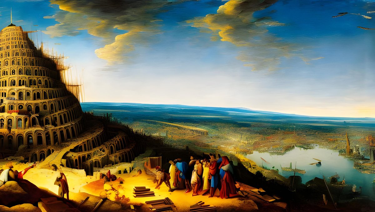 AlberichChilion's tweet photo. "And the LORD came down to see the city and the tower... And said, Behold, the people is one, and they have all one language...and now nothing will be restrained from them, which they have imagined to do." - Genesis 11:5-6 Pt. 2 #Aiart #TheBible #AiArtwork #city #tower https://t.co/8Qc9vPV2nv