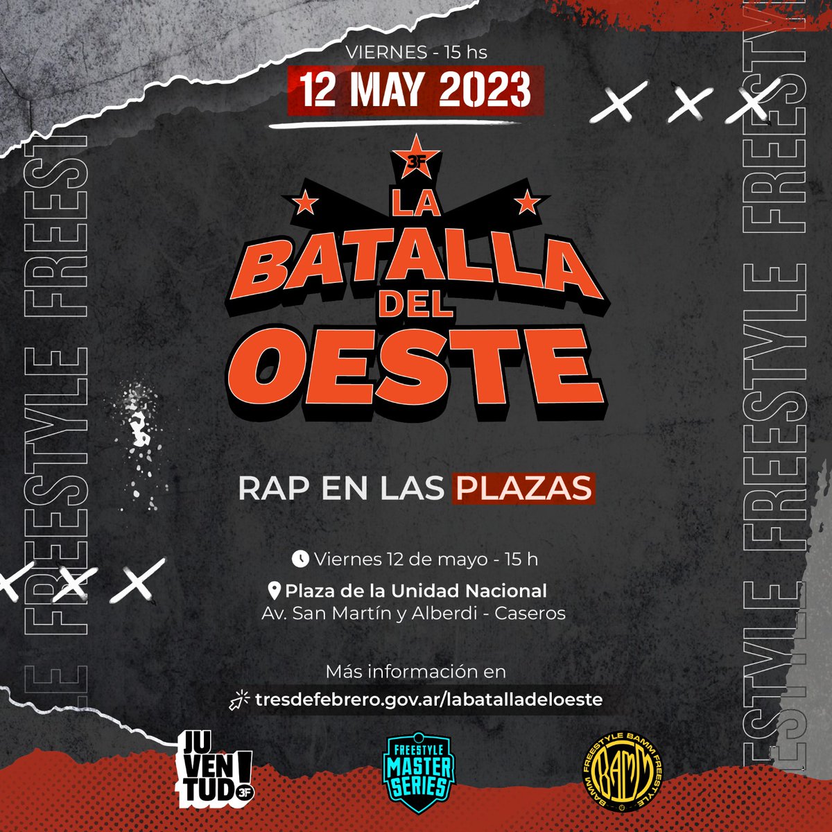 Municipalidad3F's tweet photo. 🎤 Este viernes 12/05 a las 15 h, ¡no te pierdas #LaBatallaDelOeste! Acercate a la Plaza de la Unidad Nacional de #Caseros y disfrutá de la primera fecha de esta increíble competencia de rap al aire libre. Te esperamos 😉

Más información 👉 https://t.co/33bJV8fYZo https://t.co/Fm23wYlaBG