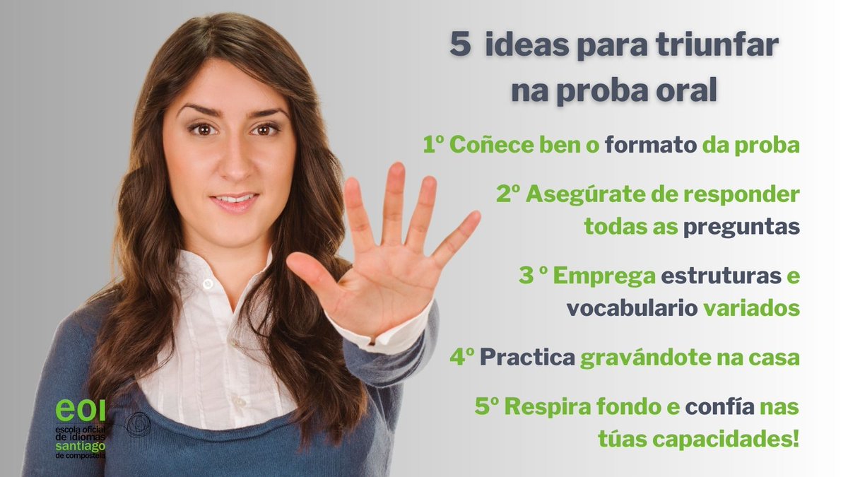 eoisantiago's tweet image. Chegan os exames e aquí tes 5️⃣ pequenas recomendacións para superar a proba oral con 🏅éxito. 
Compartes connosco os teus trucos? Cóntanos nos comentarios👇🏽!!!
#EOISantiago 
#exames 
#ProbaOral 
#5tips 
#aprobado