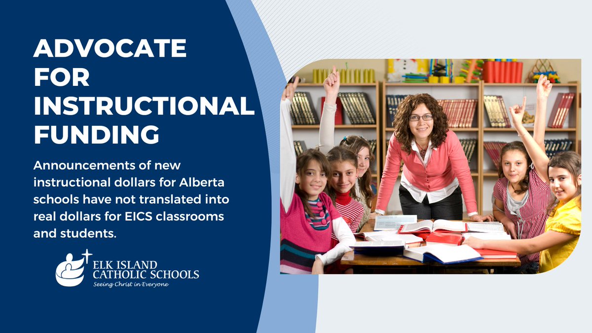 Ask your candidates how they would advocate to ensure instructional funding enables EICS to keep up with enrollment growth and increasing costs, as well as properly staff our classrooms.

👉 Learn more: eics.ab.ca/2023-election.

#eicscatholic