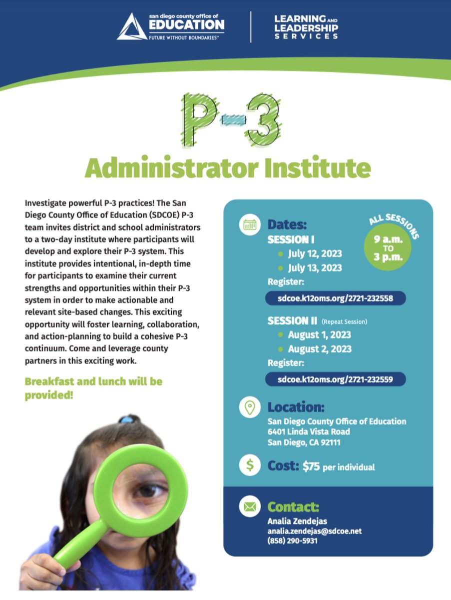 Attention San Diego school leaders~ Looking for P-3 professional learning? Check this out… <a href="/SanDiegoCOE/">San Diego County Office of Education</a>