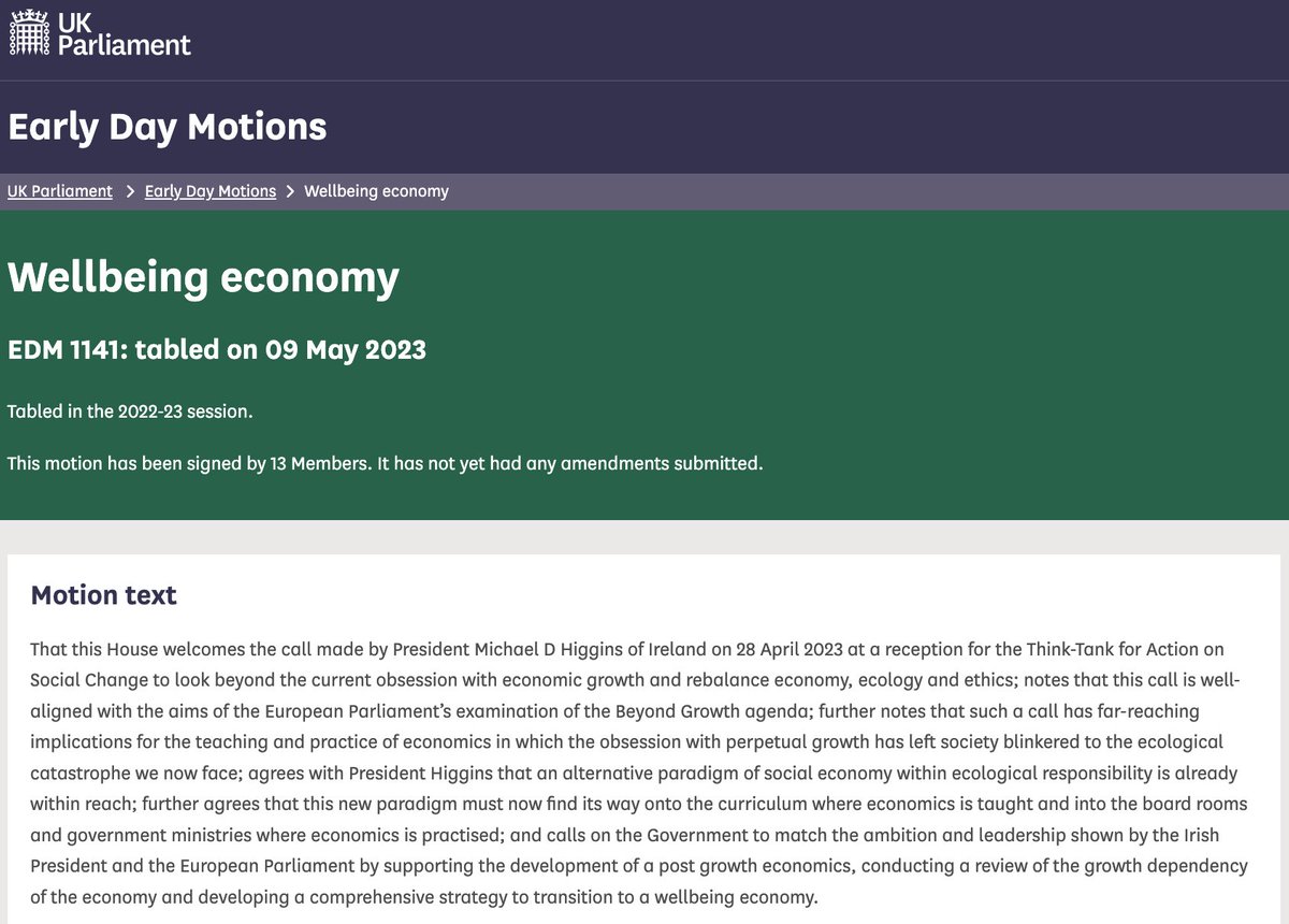 An obsession with infinite economic growth on a finite planet has left us grappling with a climate &amp; nature emergency. Long term-prosperity is only possible if Govt shifts to #wellbeingeconomy to benefit people *and* planet.

Ask your MP to sign my EDM 👇

edm.parliament.uk/early-day-moti…