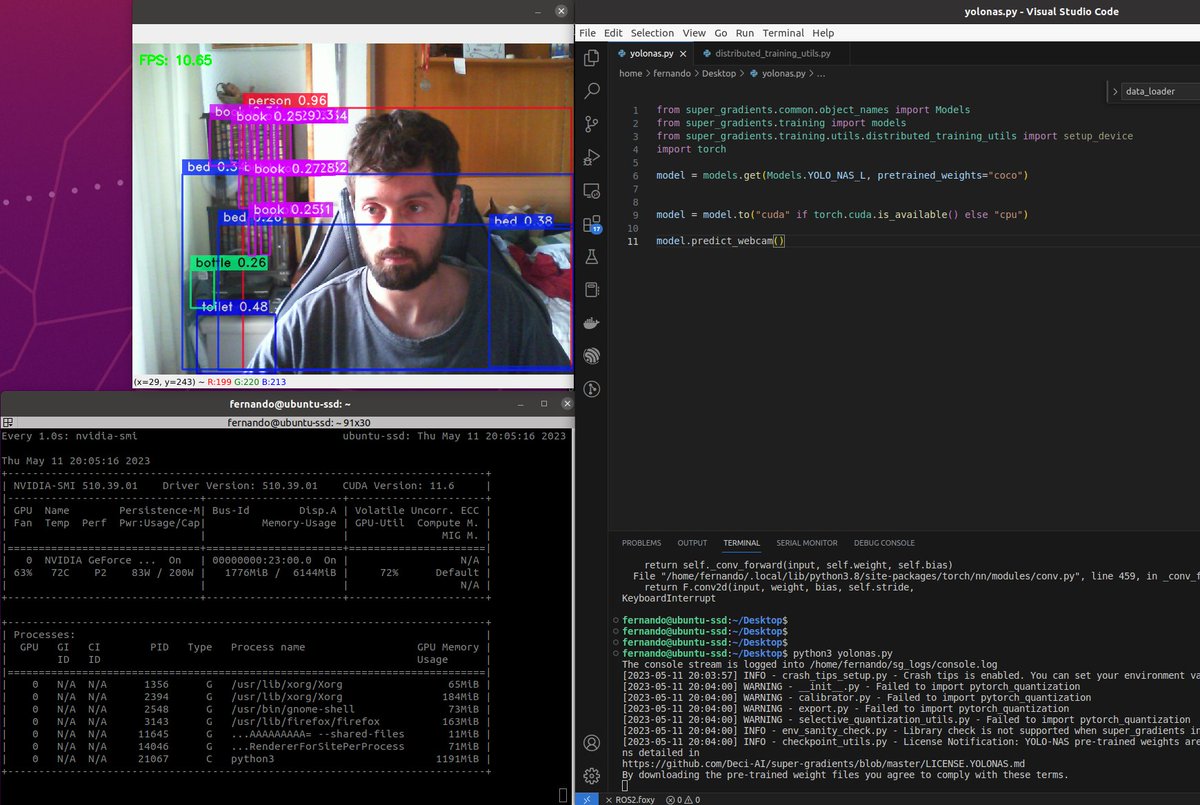 fernan_glez98's tweet photo. Playing with Super-Gradients. Next Step: ROS integration in order to upgrade gb_visual_detection_3d ROS package
#yolonas #yolo #ROS2 https://t.co/nuxXGPquD1