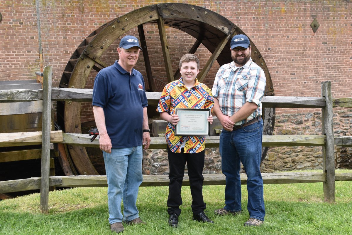 UnionMillsMD's tweet photo. Congratulations to Reece, a @CCPSk12 student! The Union Mills Homestead presented Reece its local history award, part of Carroll County's #NationalHistoryDay program. Reece focused on Union Mills' role in pushing the frontiers of 19th century economic development. #NHD2023 https://t.co/ORfa6AfLg8