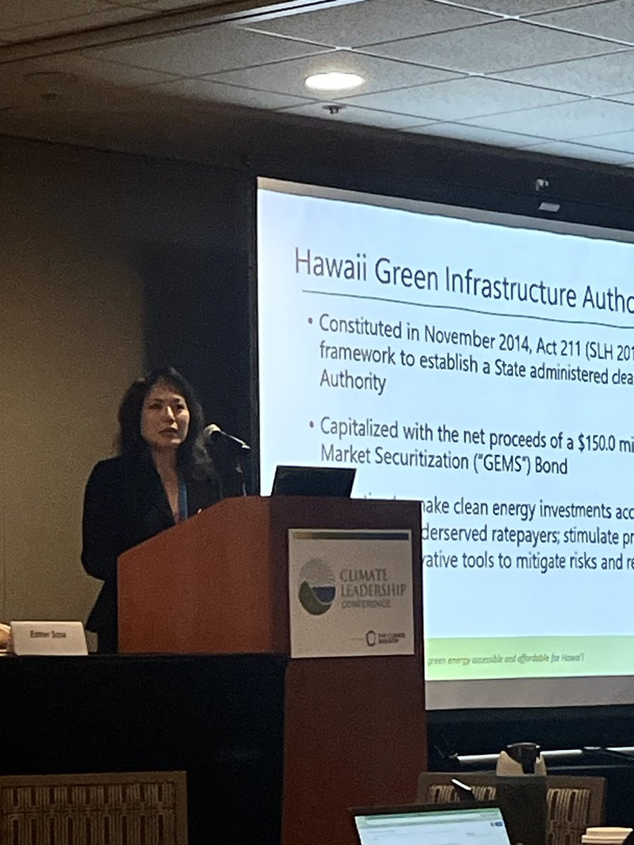 Hawaiis Gwen Yamamoto Lau of HGIA (the green bank) shared the critical financing work they are doing for renewable energy at #TheCLC’s Innovative Financing for Climate <a href="/EnergyHawaiiGov/">Hawaiʻi State Energy Office</a> <a href="/HawaiiGovOffice/">Governor's Office</a>