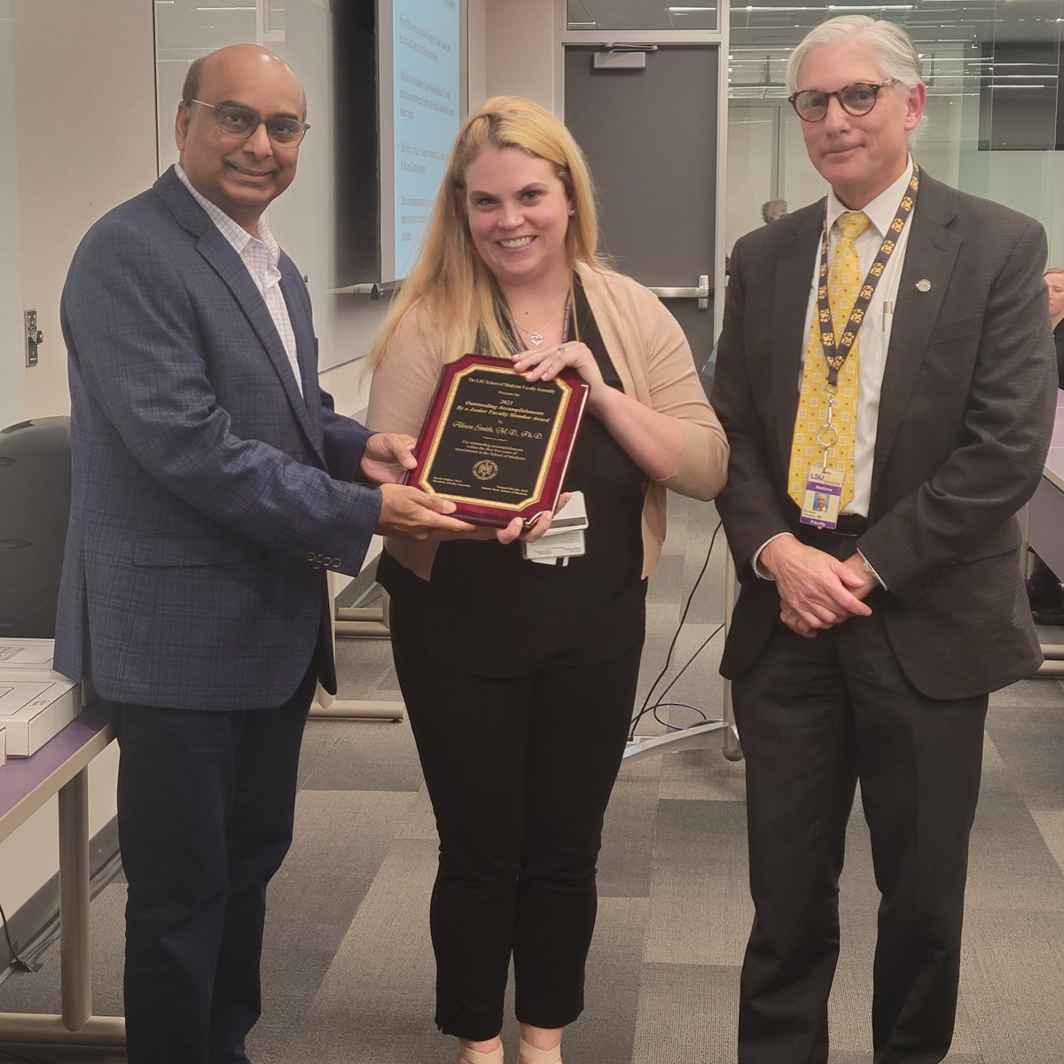 lsusurgerydept's tweet photo. We want to give a HUGE shoutout to Dr. Alison Smith for receiving the Faculty Award for Outstanding Accomplishments by a Junior Faculty Member! Dr. Smith exemplifies LSU Surgery's commitment to resident education, quality clinical care, and cutting edge research. Congratulations! https://t.co/yRQb6Ux9OW
