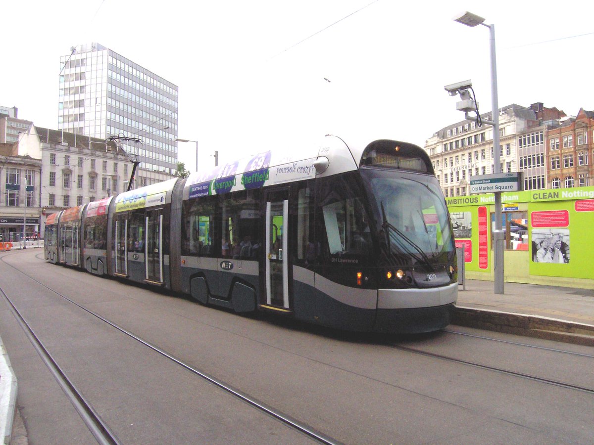 mavmaramis's tweet photo. 202 D. H. Lawrence. Bombardier Incentro AT6/5. Nottingham Express Transit. Photo: Old Market Square, Nottingham, 08.08.2006. #railway #tram #electric #Bombardier #Incentro #Nottingham @NamiHusky https://t.co/MVuzhBaO93